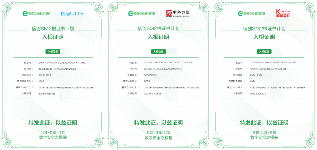 筑牢数字安全屏障！联通ca入根360信创sm2国密根证书库